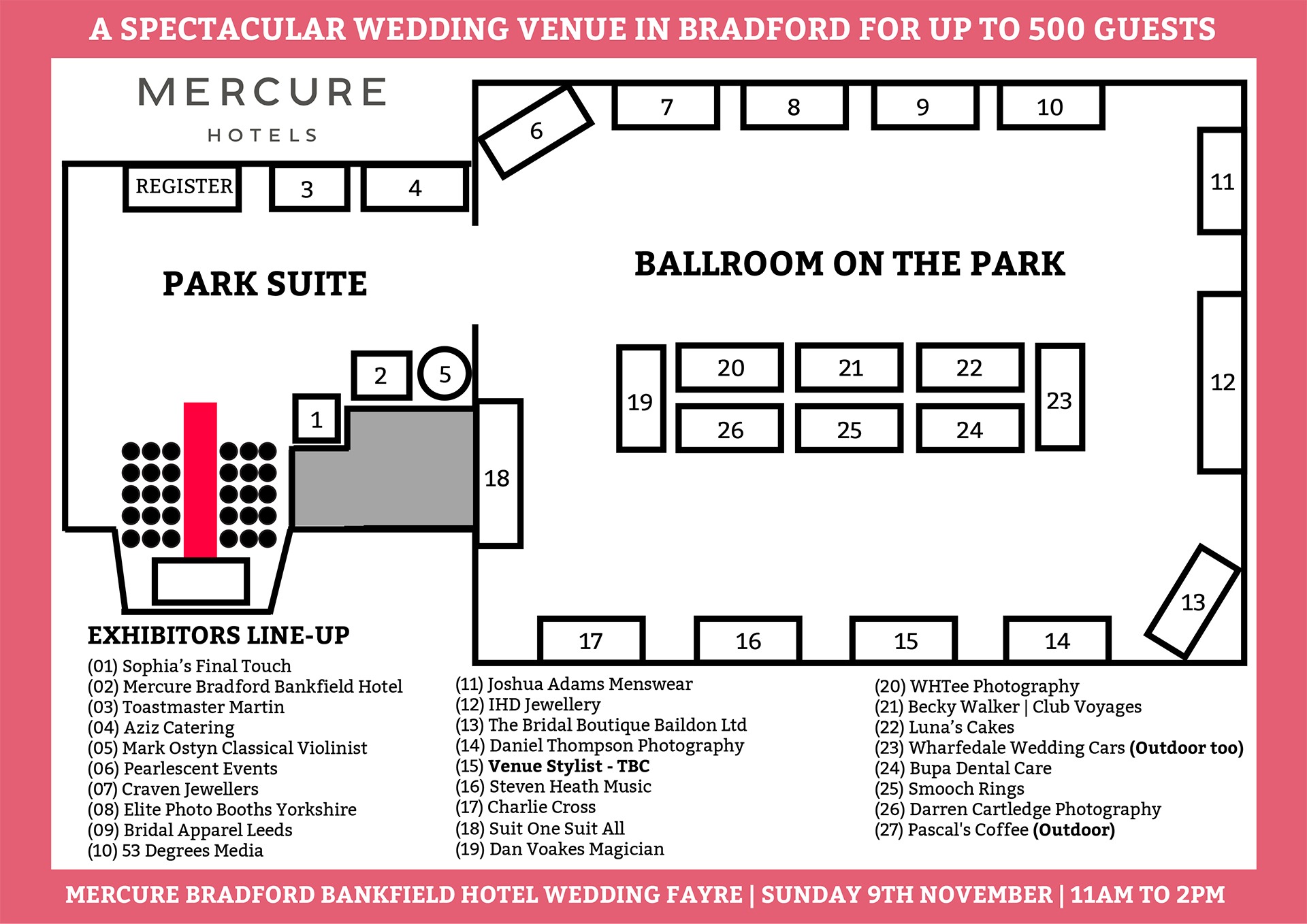 Mercure Bradford Bankfield Hotel Wedding Fayre Floor Plan | Sunday 9th November 2025