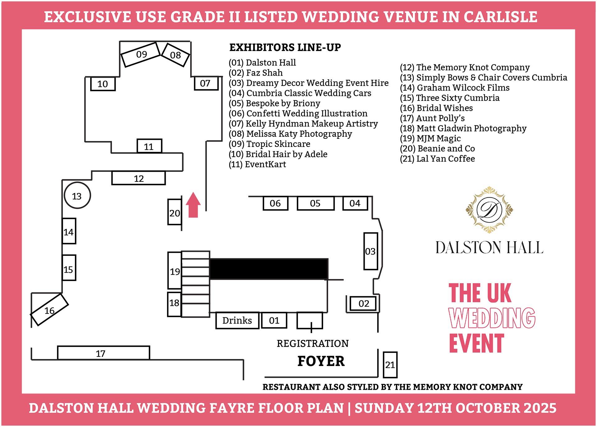 Dalston Hall Wedding Fayre Floor Plan | Sunday 12th October 2025