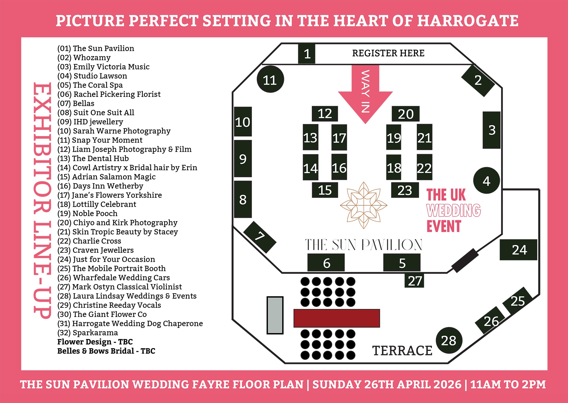 The Sun Pavilion Wedding Fayre Floor Plan | Sunday 26th April 2026