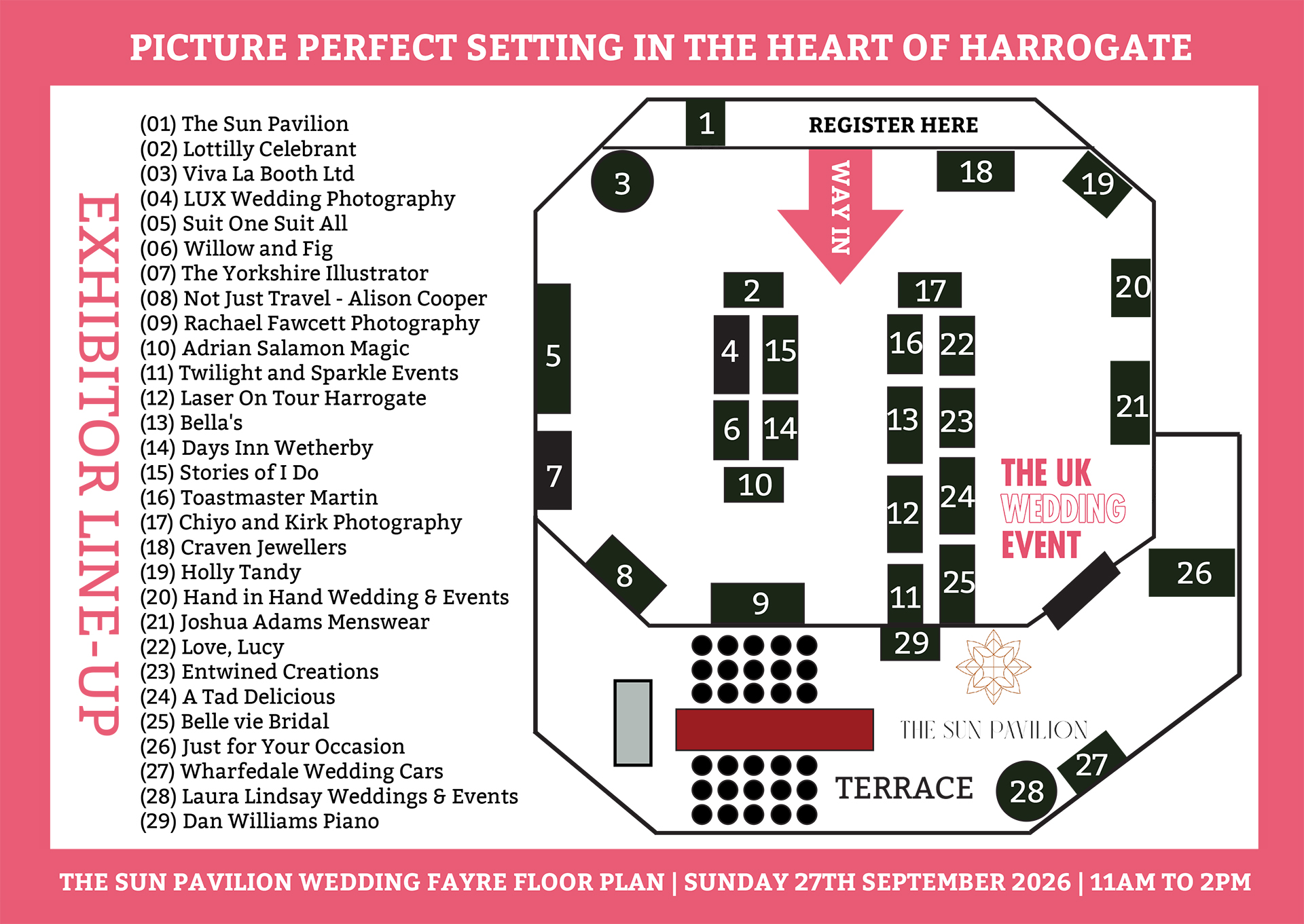 The Sun Pavilion Wedding Fayre Floor Plan | Sunday 27th September 2026