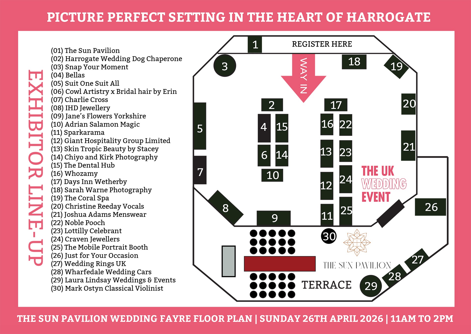 The Sun Pavilion Wedding Fayre Floor Plan | Sunday 26th April 2026