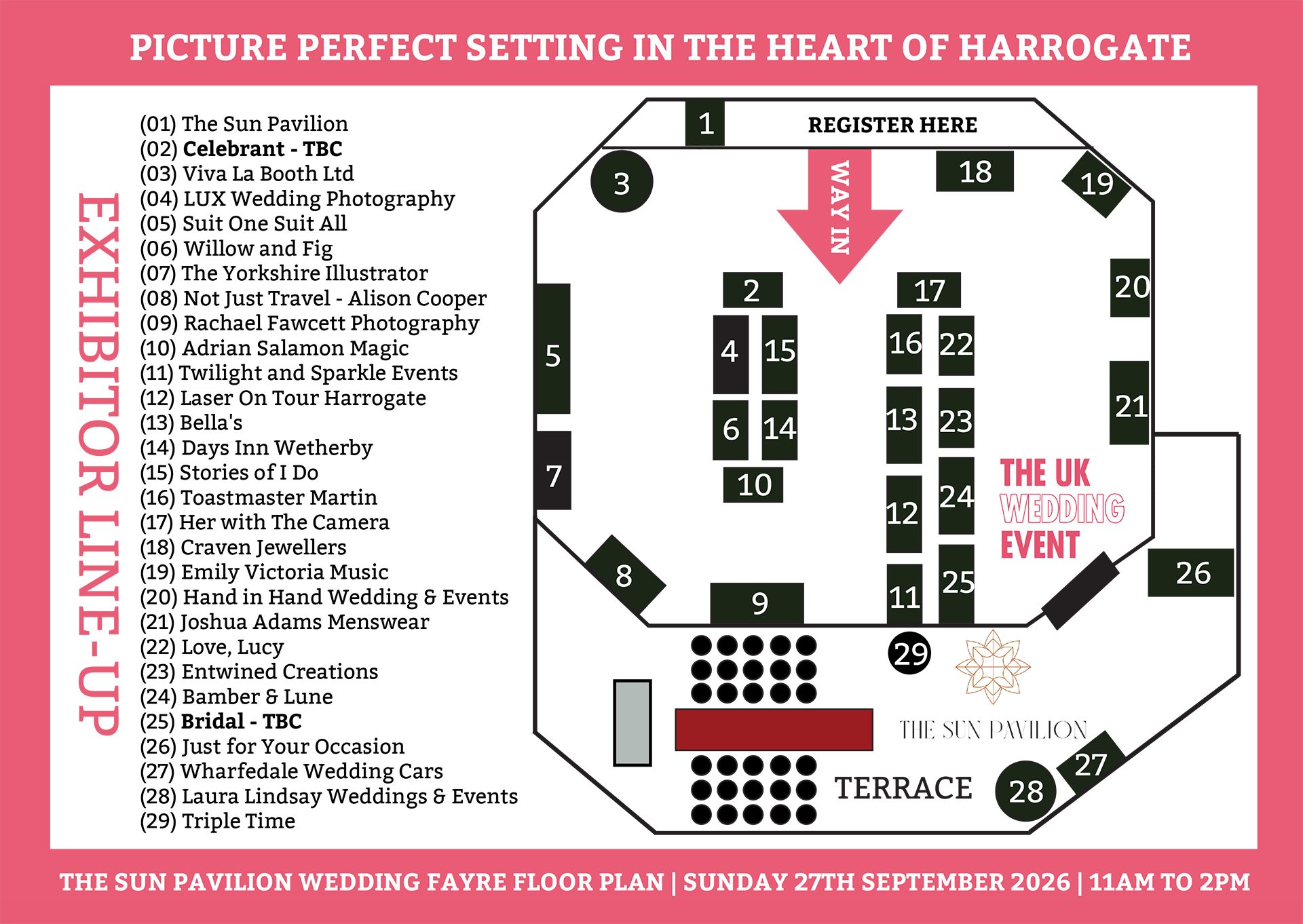 The Sun Pavilion Wedding Fayre Floor Plan | Sunday 27th September 2026
