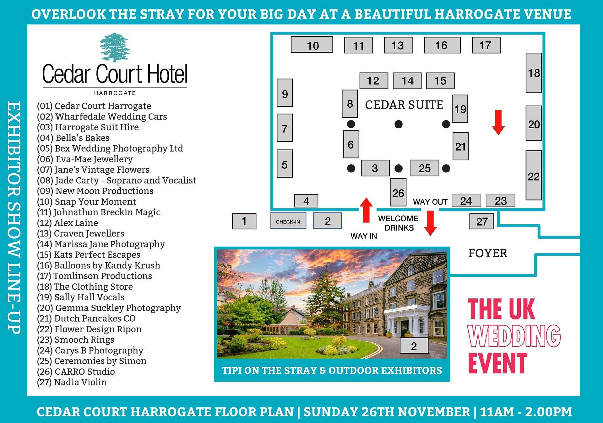 Cedar Court Harrogate Wedding Fayre Floor Plan - Sunday 26th Nov 2023