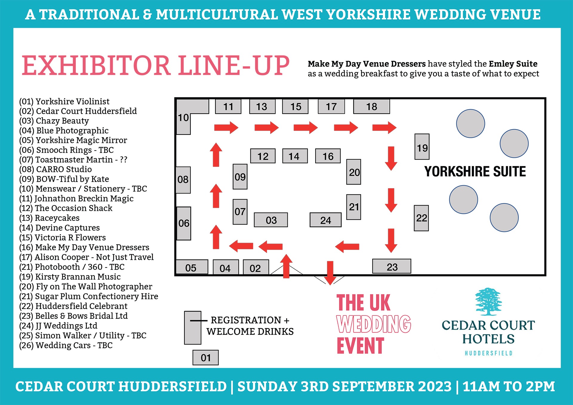 Cedar Court Huddersfield Wedding Fayre Floor Plan | Swptember 2023