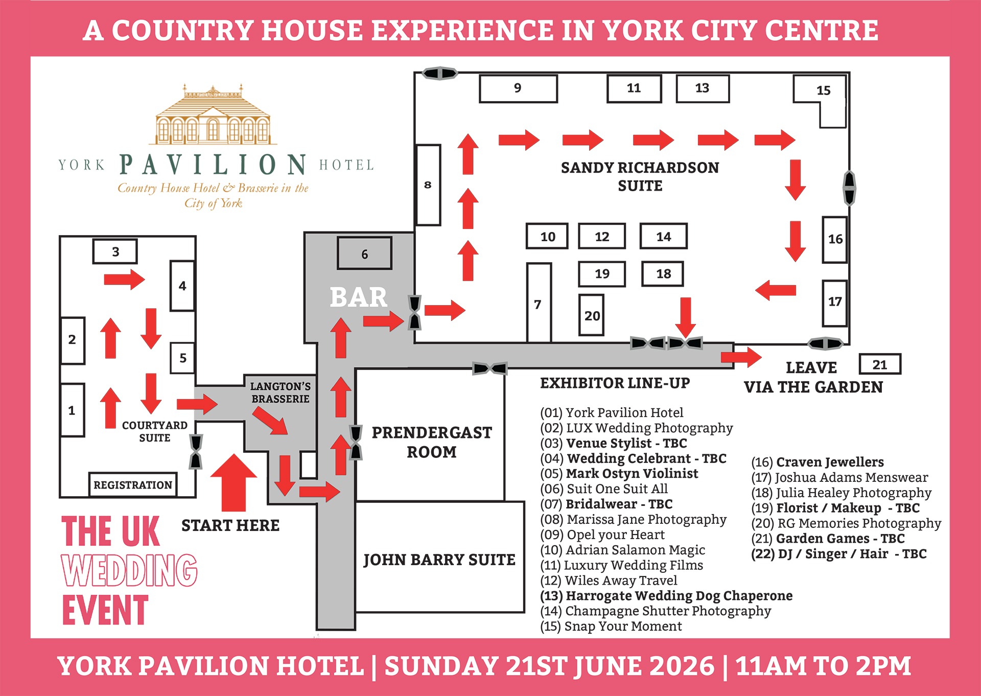 York Pavilion Hotel Wedding Fayre Floor Plan | Sunday 21st June 2026