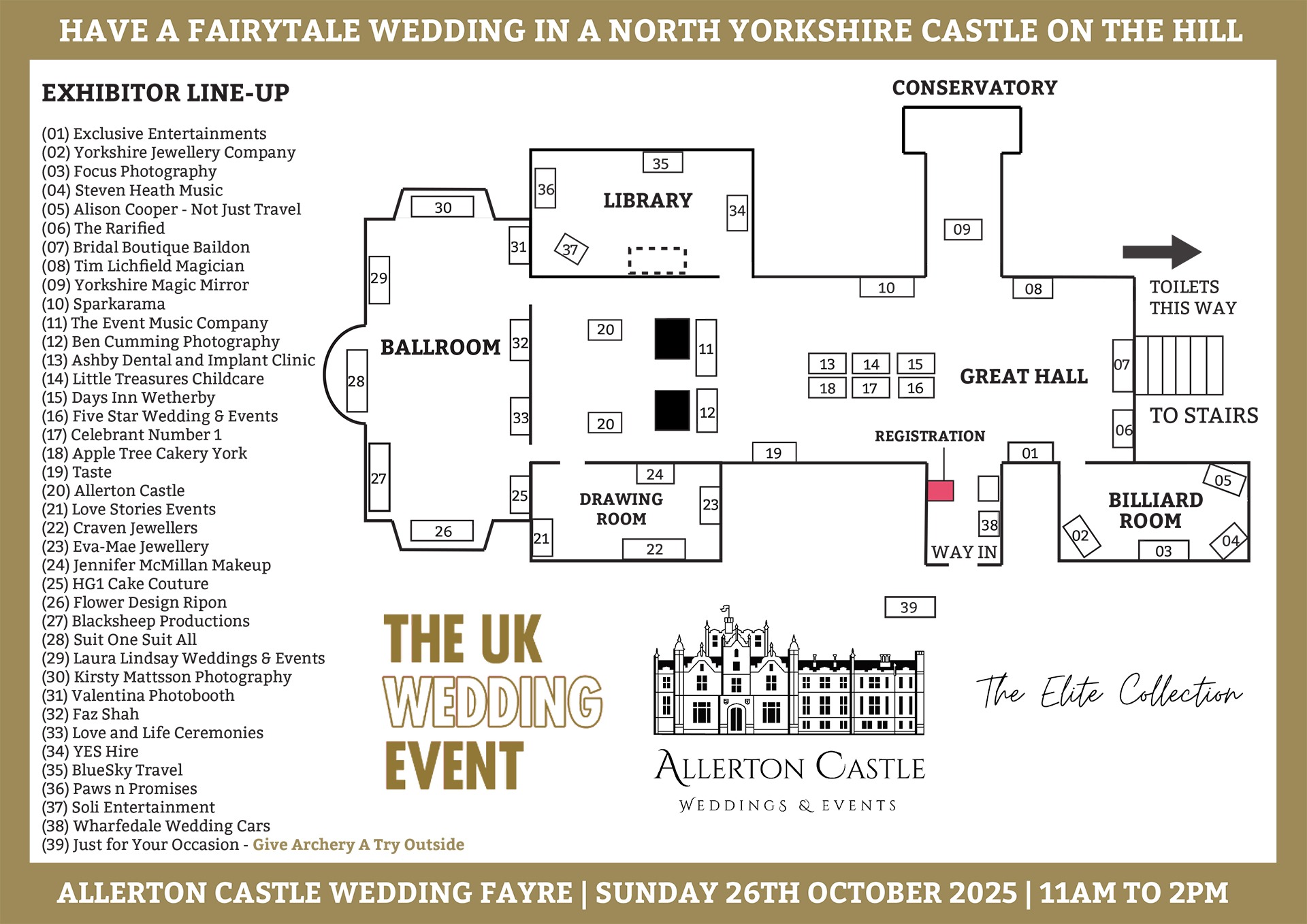 Allerton Castle Wedding Fayre Floor Plan | Sunday 26th October 2025 | The UK Wedding Event Allerton Castle Wedding Fayre Floor Plan | Sunday 26th October 2025