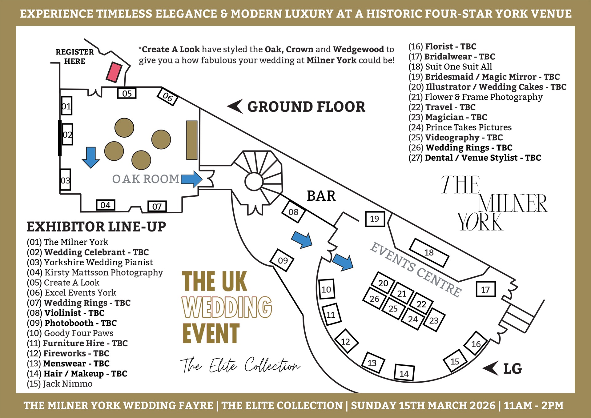 The Milner York Wedding Fayre Floor Plan | Sunday 15th March 2026 | The UK Wedding Event The Milner York Wedding Fayre Floor Plan | Sunday 15th March 2026