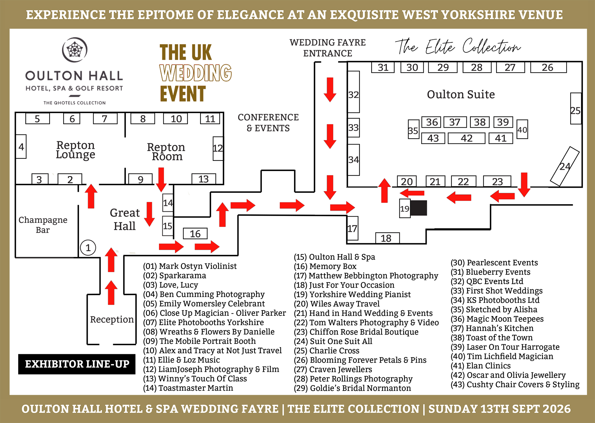 Oulton Hall Hotel Spa Wedding Fayre Floor Plan | Sunday 13th September 2026