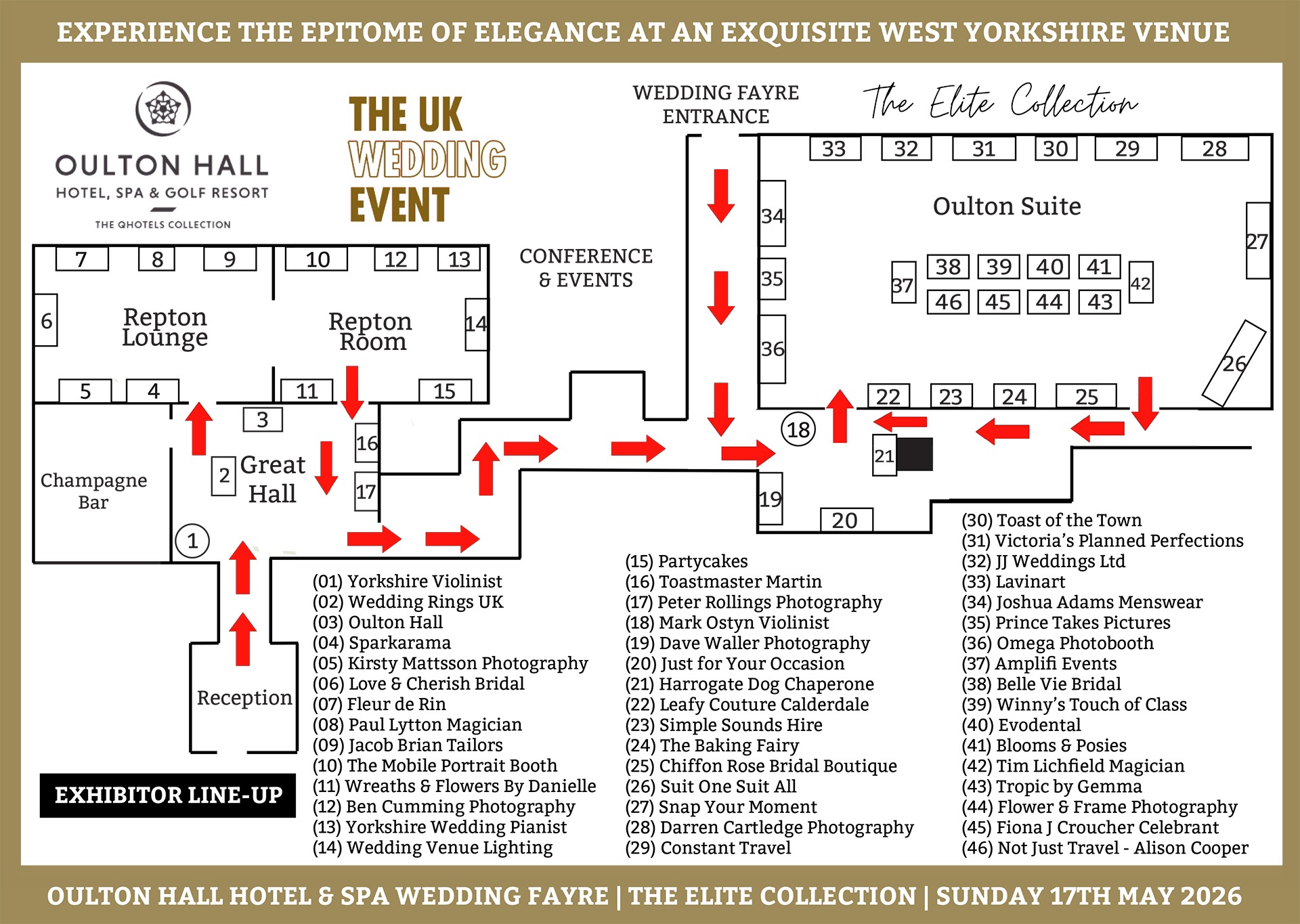 Oulton Hall & Spa Wedding Fayre Floor Plan | Sunday 17th May 2026