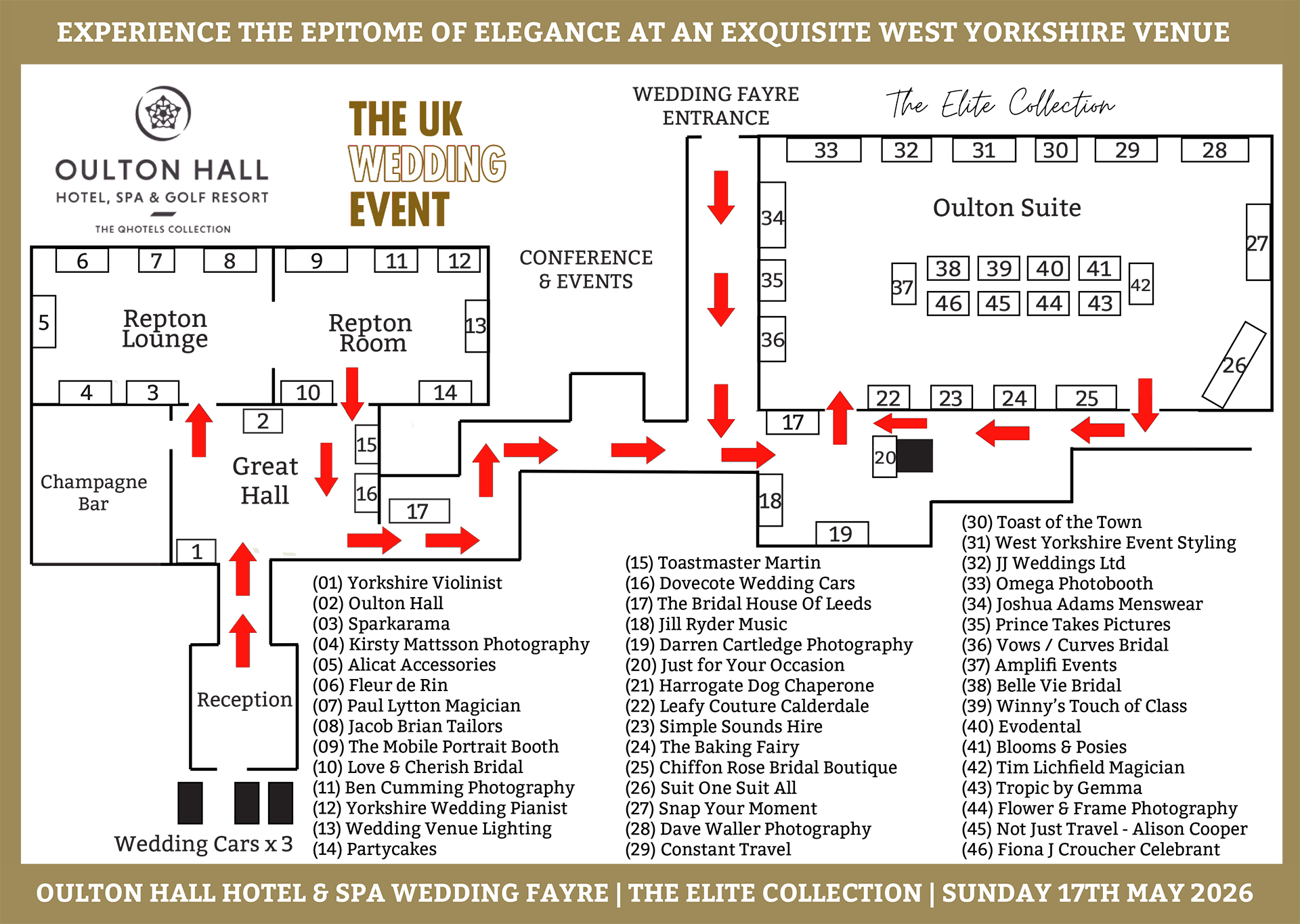 Oulton Hall Wedding Fayre Floor Plan | Sunday 17th May 2026
