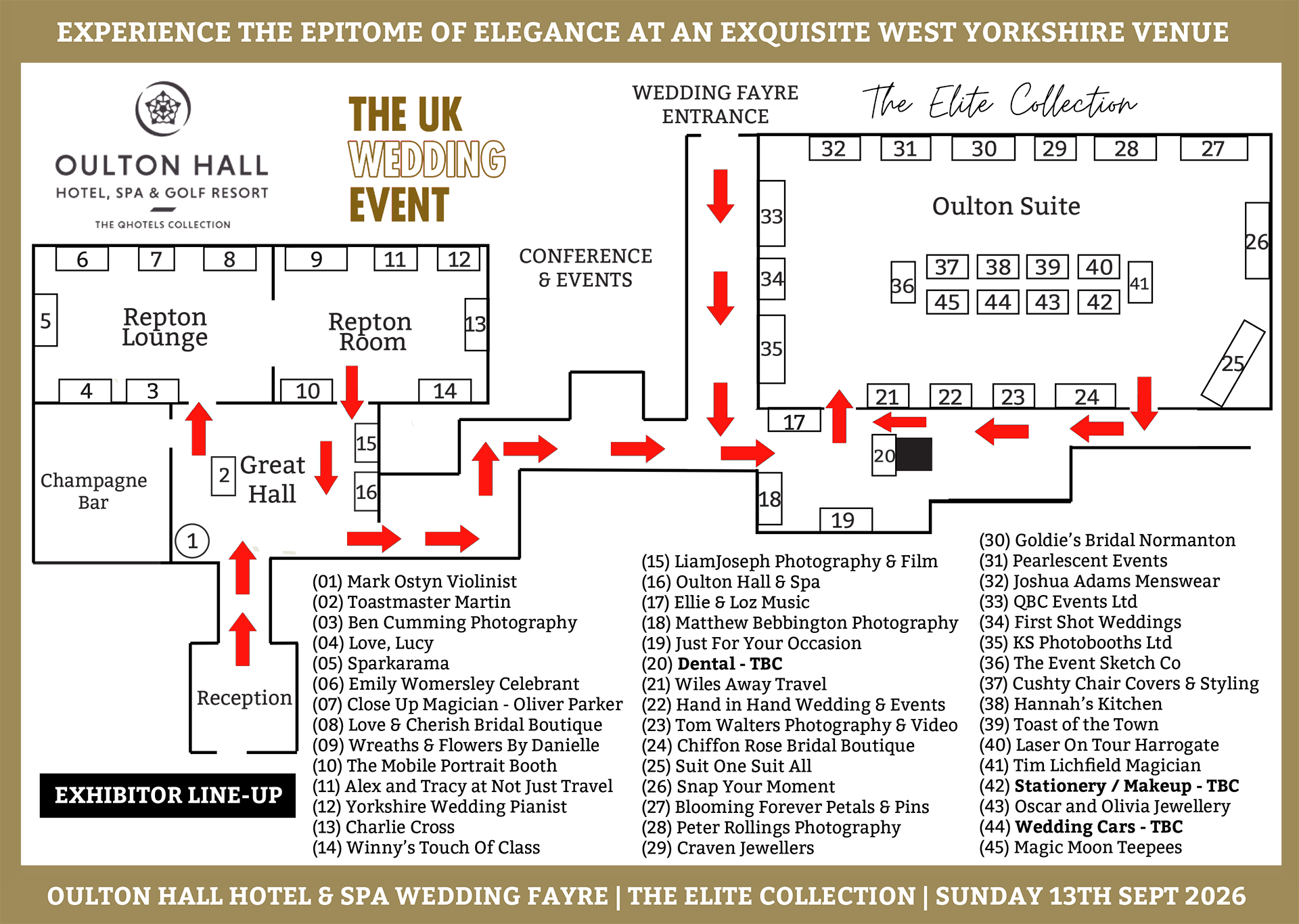 Oulton Hall Wedding Fayre Floor Plan | Sunday 13th September 2026