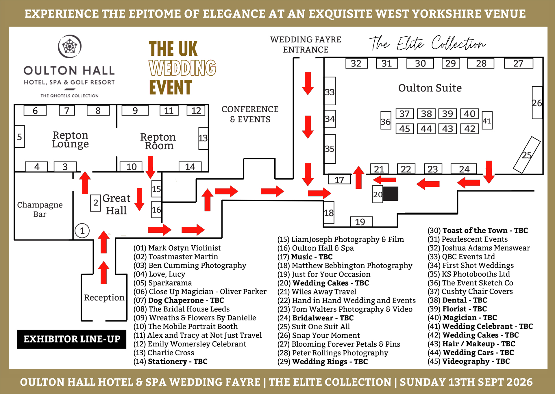 Oulton Hall Wedding Fayre Floor Plan | Sunday 13th Sept 2026 | The UK Wedding Event Oulton Hall Wedding Fayre Floor Plan | Sunday 13th Sept 2026