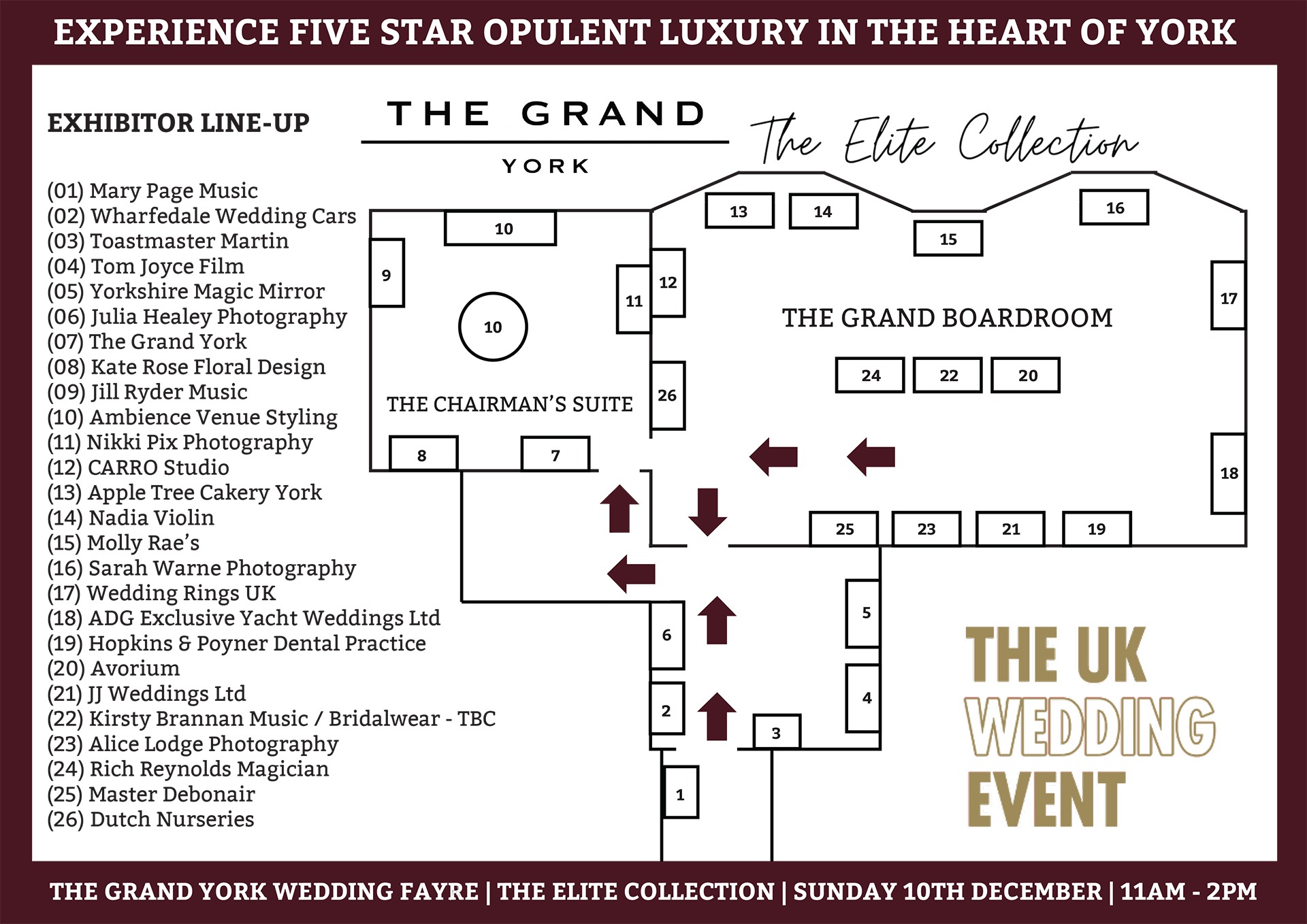 Grand York Wedding Fayre Floor Plan | Sunday 10th December 2023