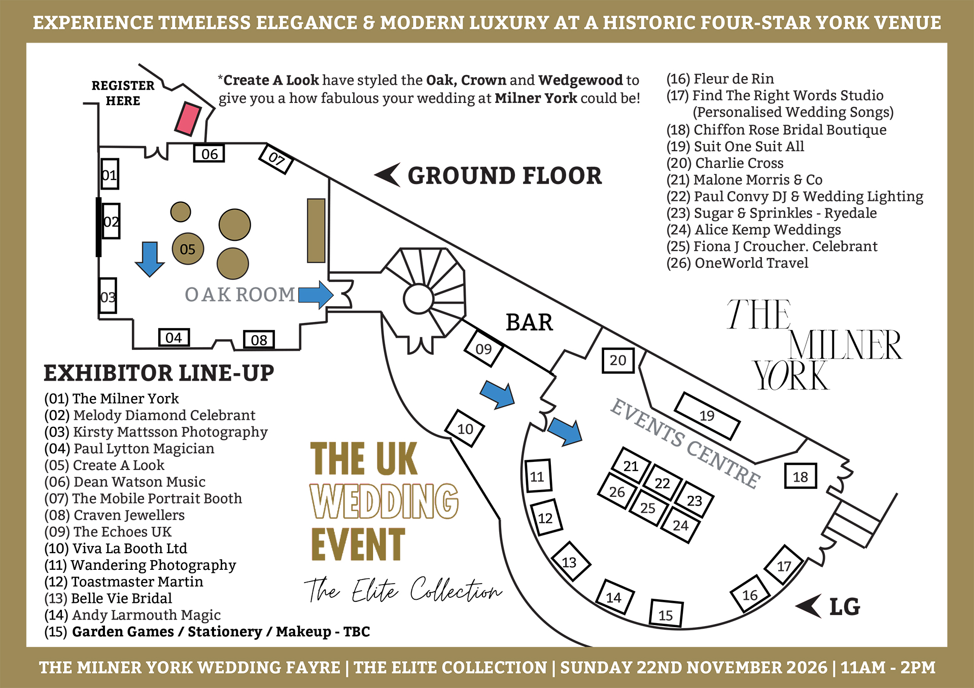 The Milner York Wedding Fayre Floor Plan | Sunday 22nd November 2026