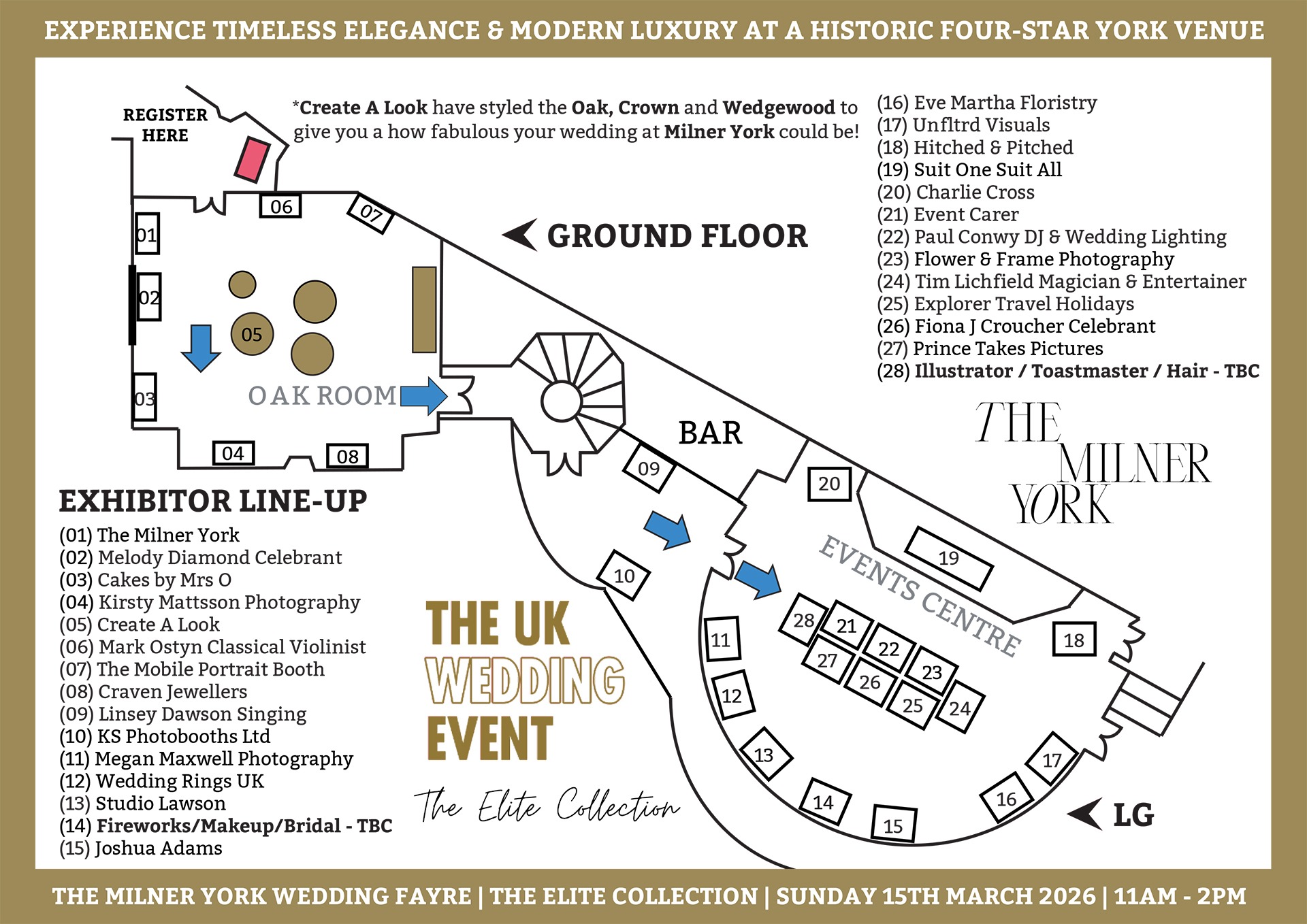 The Milner York Wedding Fayre Floor Plan | Sunday 15th March 2026 | The UK Wedding Event The Milner York Wedding Fayre Floor Plan | Sunday 15th March 2026