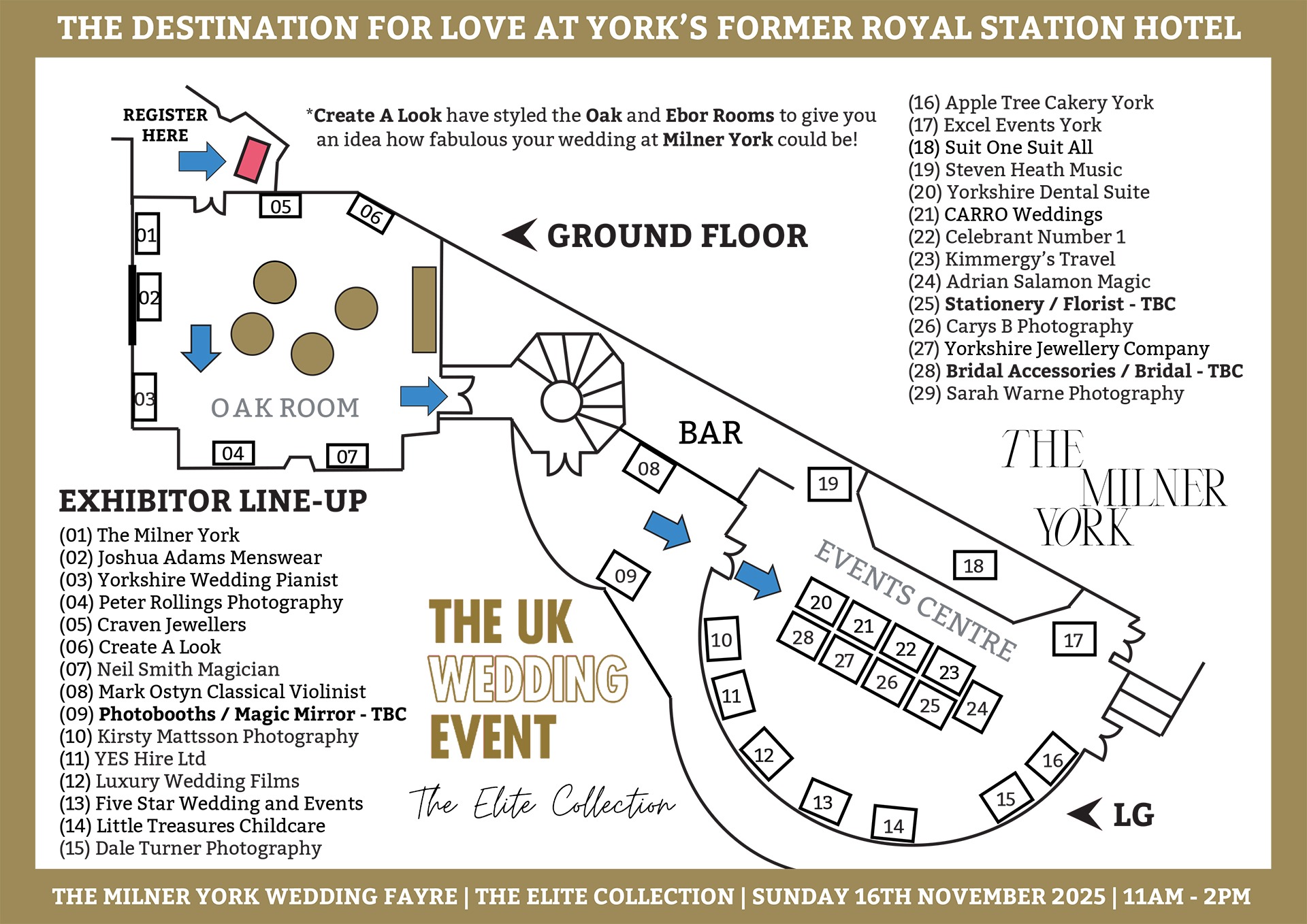 The Milner York Wedding Fayre Floor Plan | Sunday 16th November 2025 | The UK Wedding Event The Milner York Wedding Fayre Floor Plan | Sunday 16th November 2025