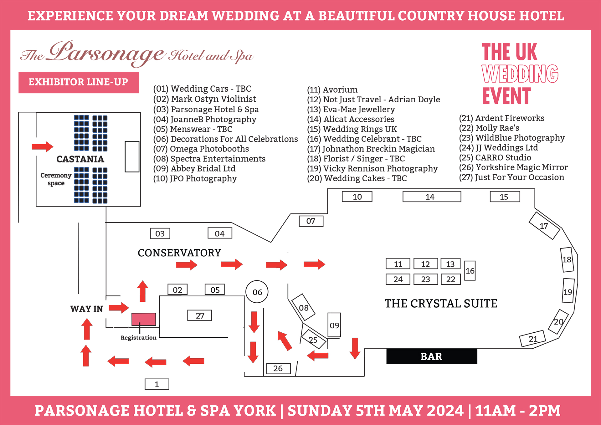 Parsonage Hotel & Spa York Wedding Fayre Floor Plan | Sunday 5th May 2024