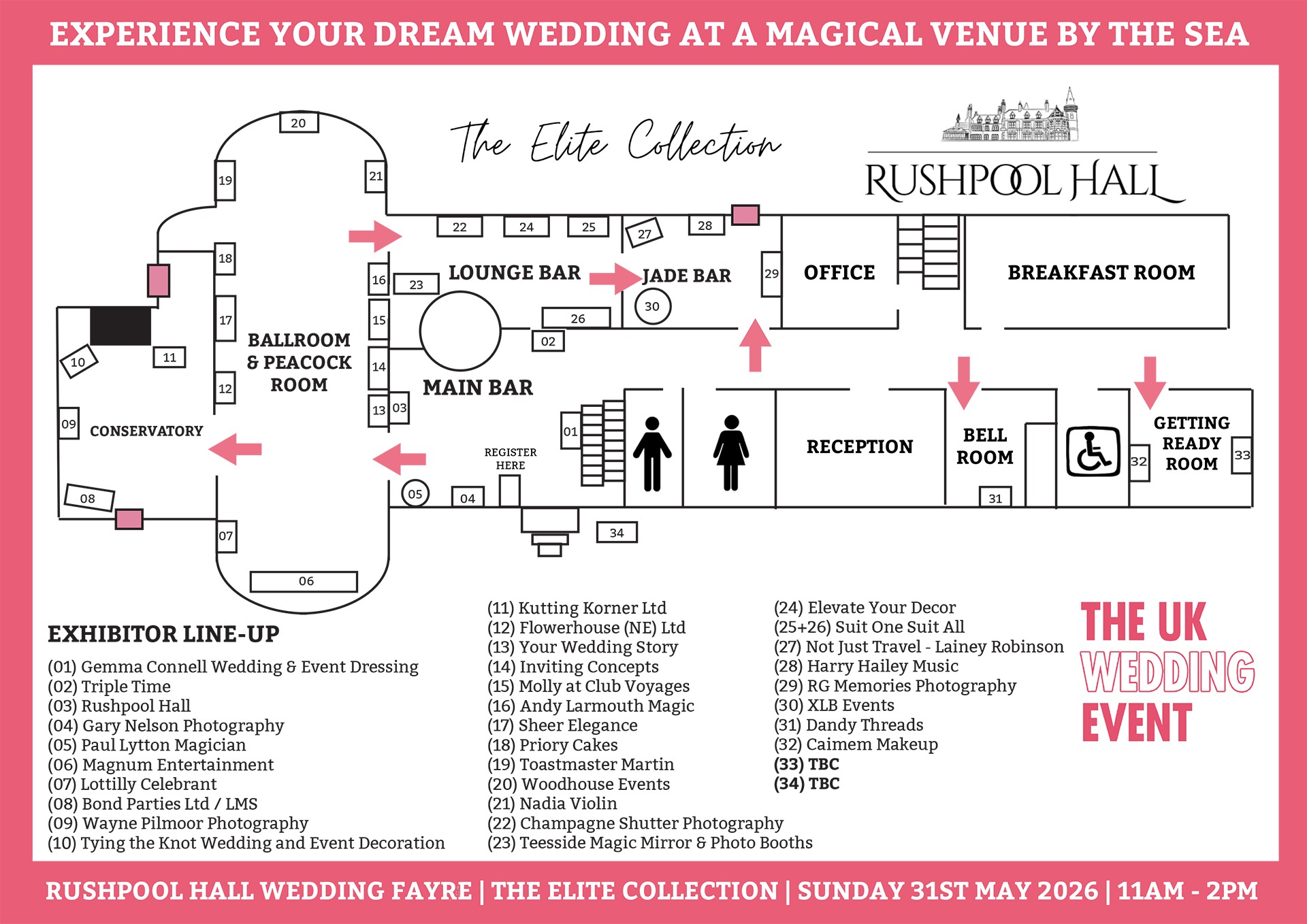 Rushpool Hall Wedding Fayre Floor Plan | Sunday 31st May 2026
