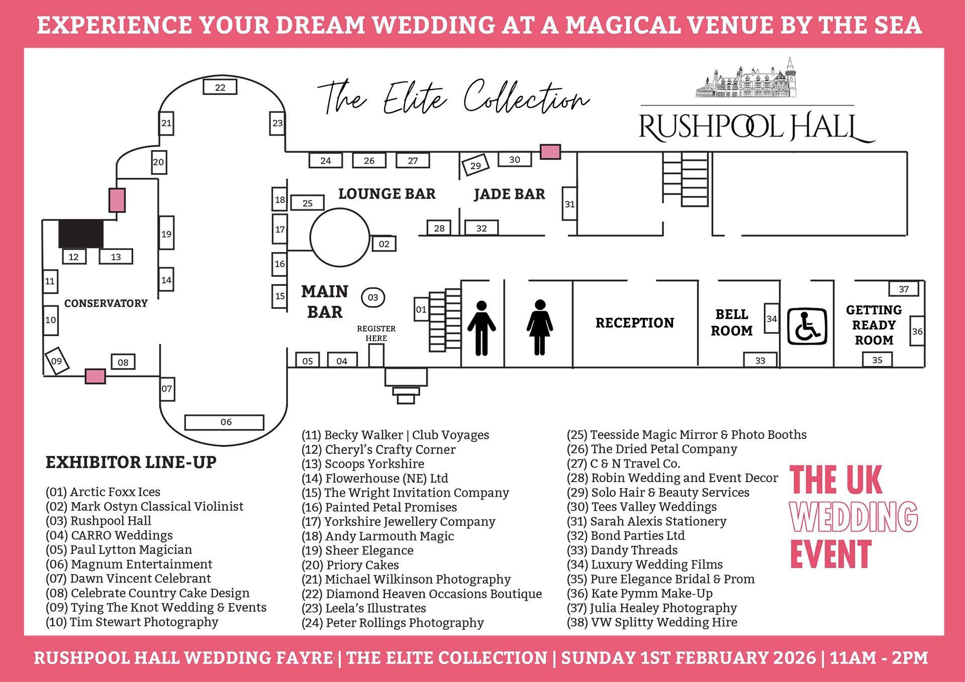 Rushpool Hall Wedding Fayre Floor Plan | Sunday 1st February 2026 | The UK Wedding Event Rushpool Hall Wedding Fayre Floor Plan | Sunday 1st February 2026