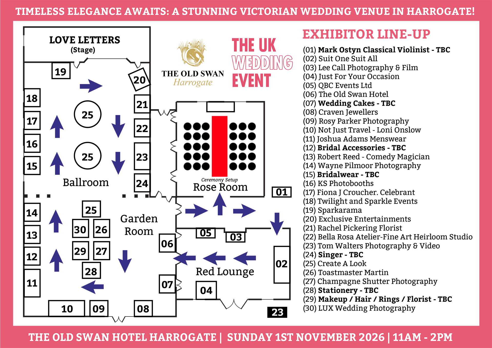 The Old Swan Harrogate Wedding Fayre Floor Plan | Sunday 1st Nov 2026 | The UK Wedding Event The Old Swan Harrogate Wedding Fayre Floor Plan | Sunday 1st Nov 2026