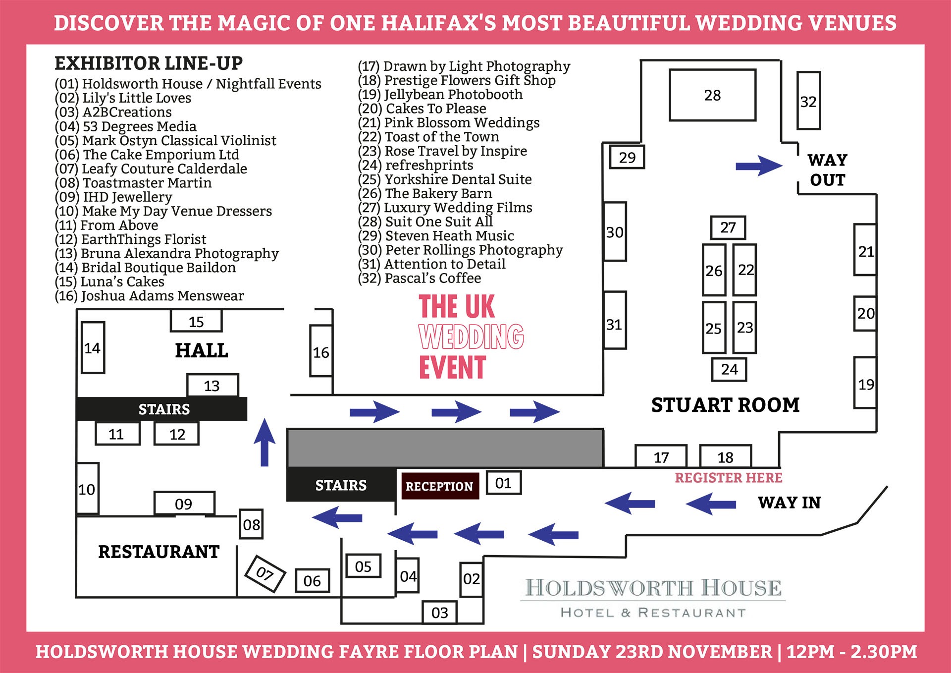 Holdsworth House Wedding Fayre Floor Plan | Sunday 23rd November 2025 | The UK Wedding Event Holdsworth House Wedding Fayre Floor Plan | Sunday 23rd November 2025