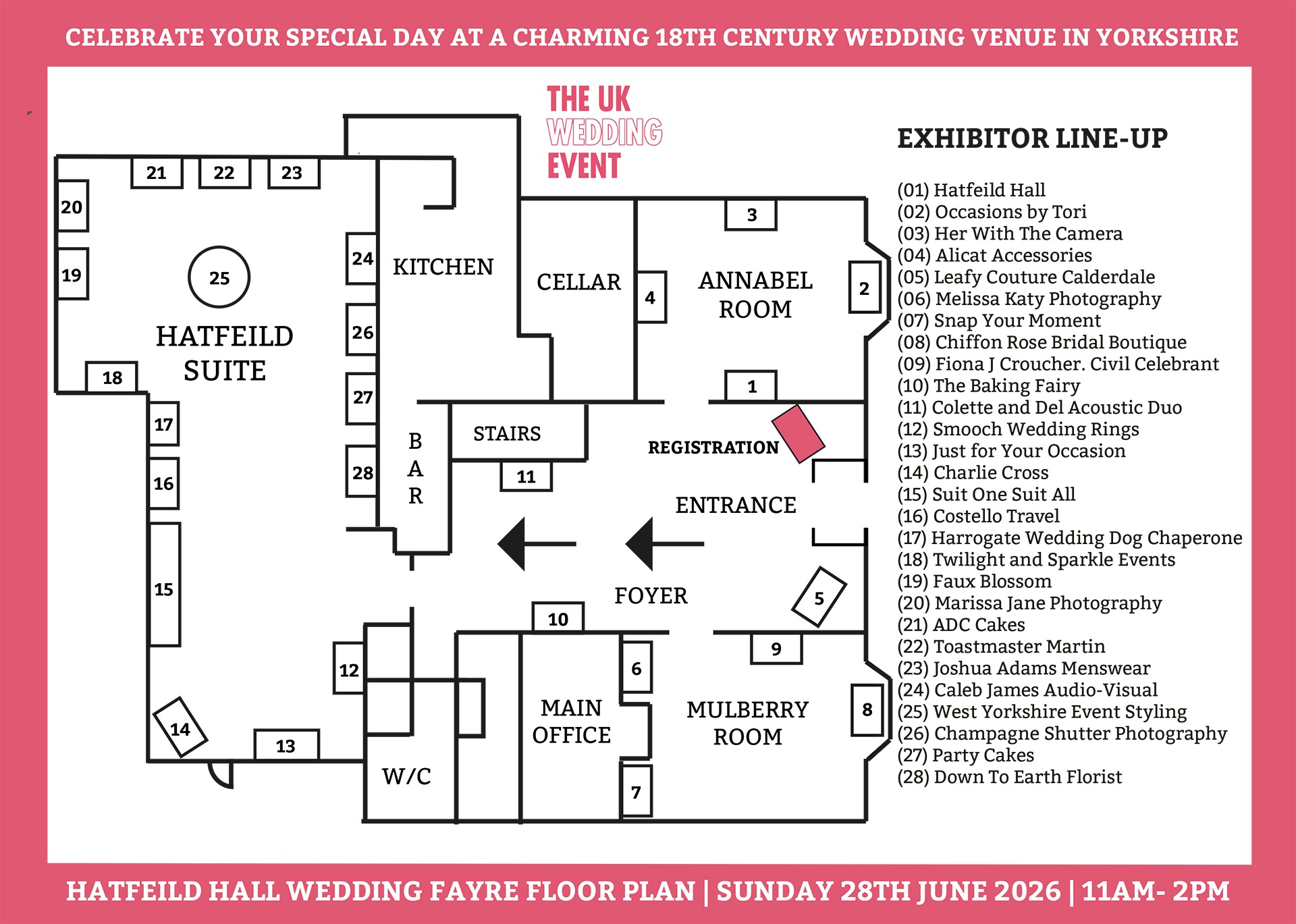 Hatfeild Hall Wedding Fayre floor plan | Sunday 28th June 2026
