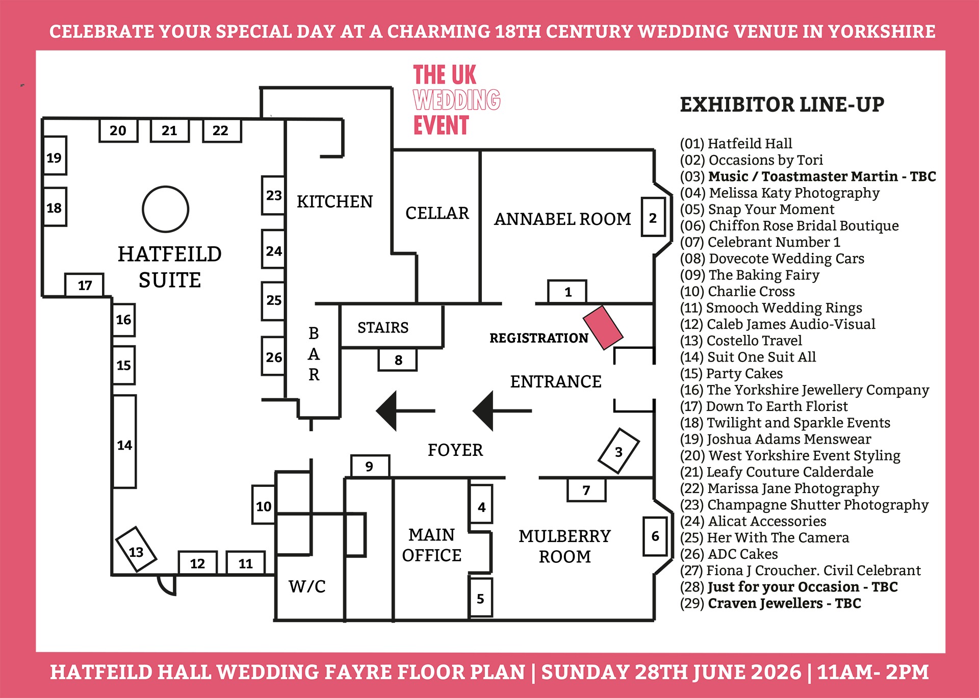 Hatfeild Hall Wedding Fayre Floor Plan | Sunday 28th June 2026