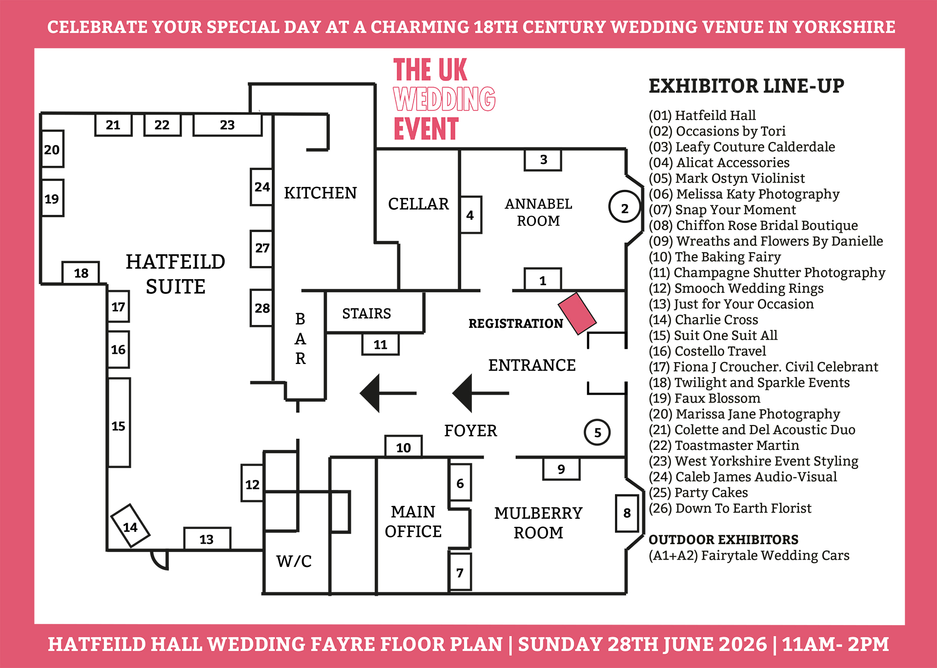 Hatfeild Hall wedding fayre floor plan | Sunday 28th June 2026