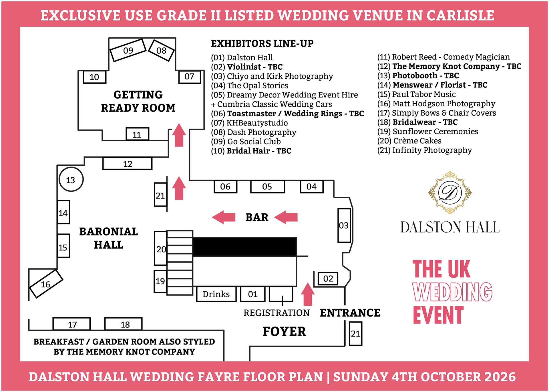 Dalston Hall Wedding Fayre Floor Plan | Sunday 4th October 2026 | The UK Wedding Event Dalston Hall Wedding Fayre Floor Plan | Sunday 4th October 2026