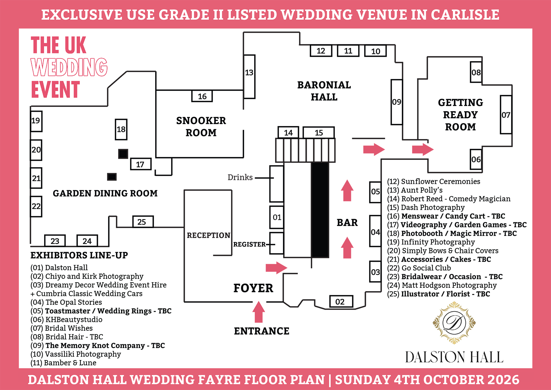 Dalston Hall wedding fayre floor plan | Sunday 4th October 2026