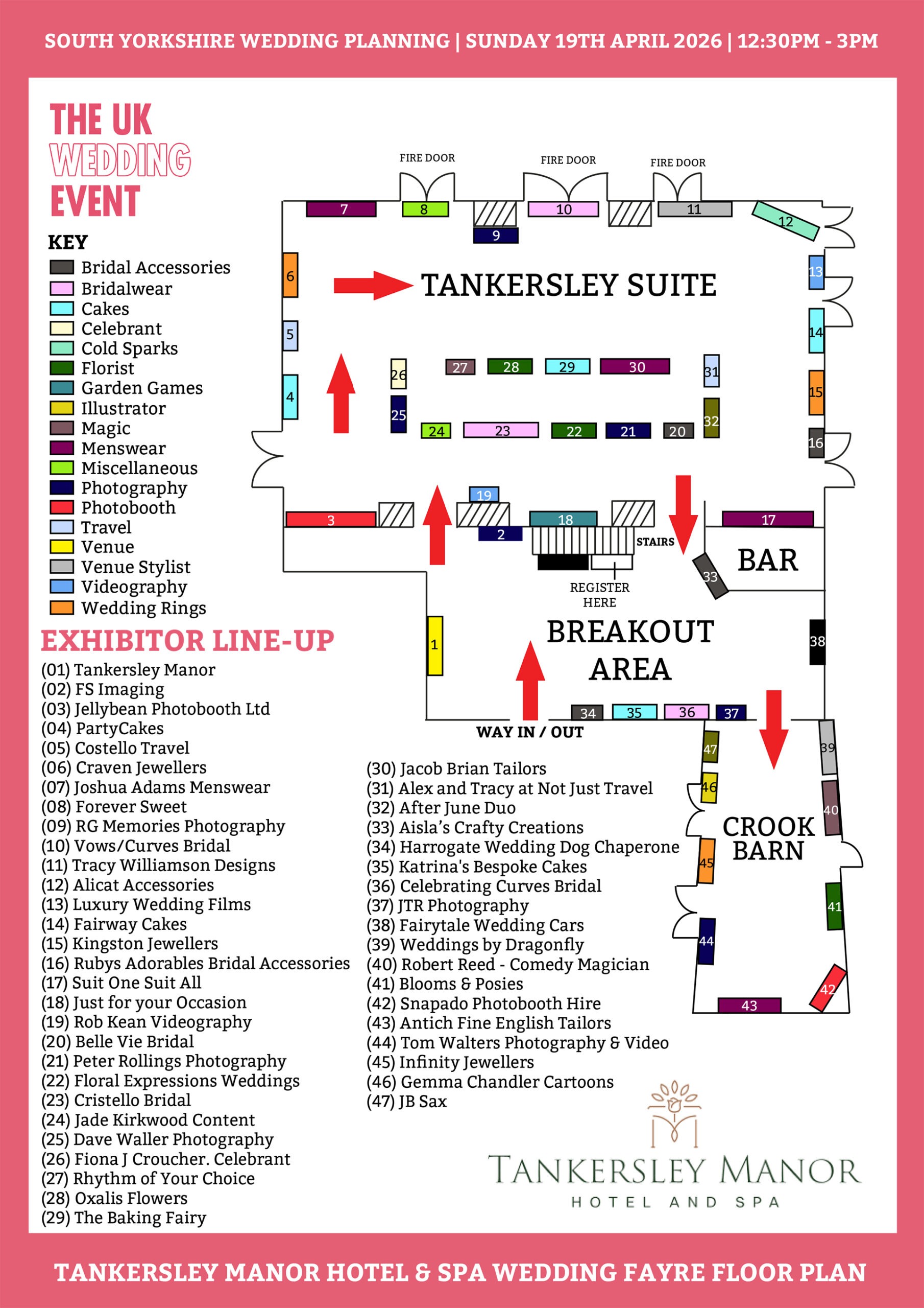 Tankersley Manor Wedding Fayre Floor Plan | Sunday 19th April 2026