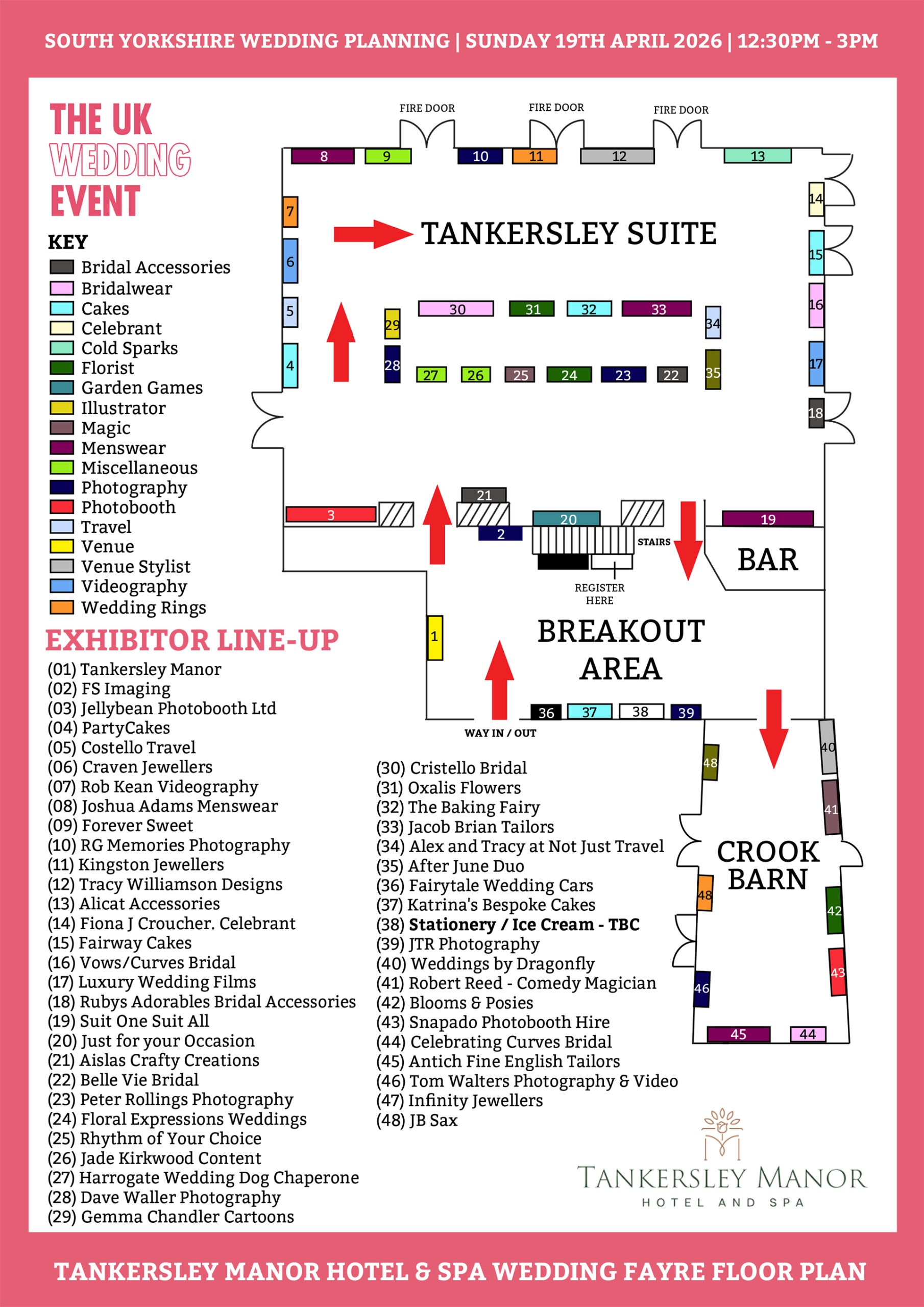 Tankersley Manor Wedding Fayre Floor Plan - Sunday 19th April 2026
