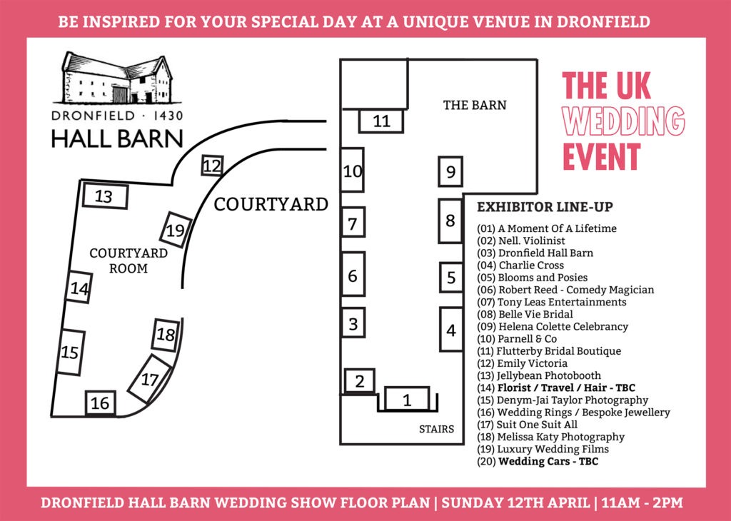 Dronfield Hall Barn Wedding Fayre Floor Plan - April 2026