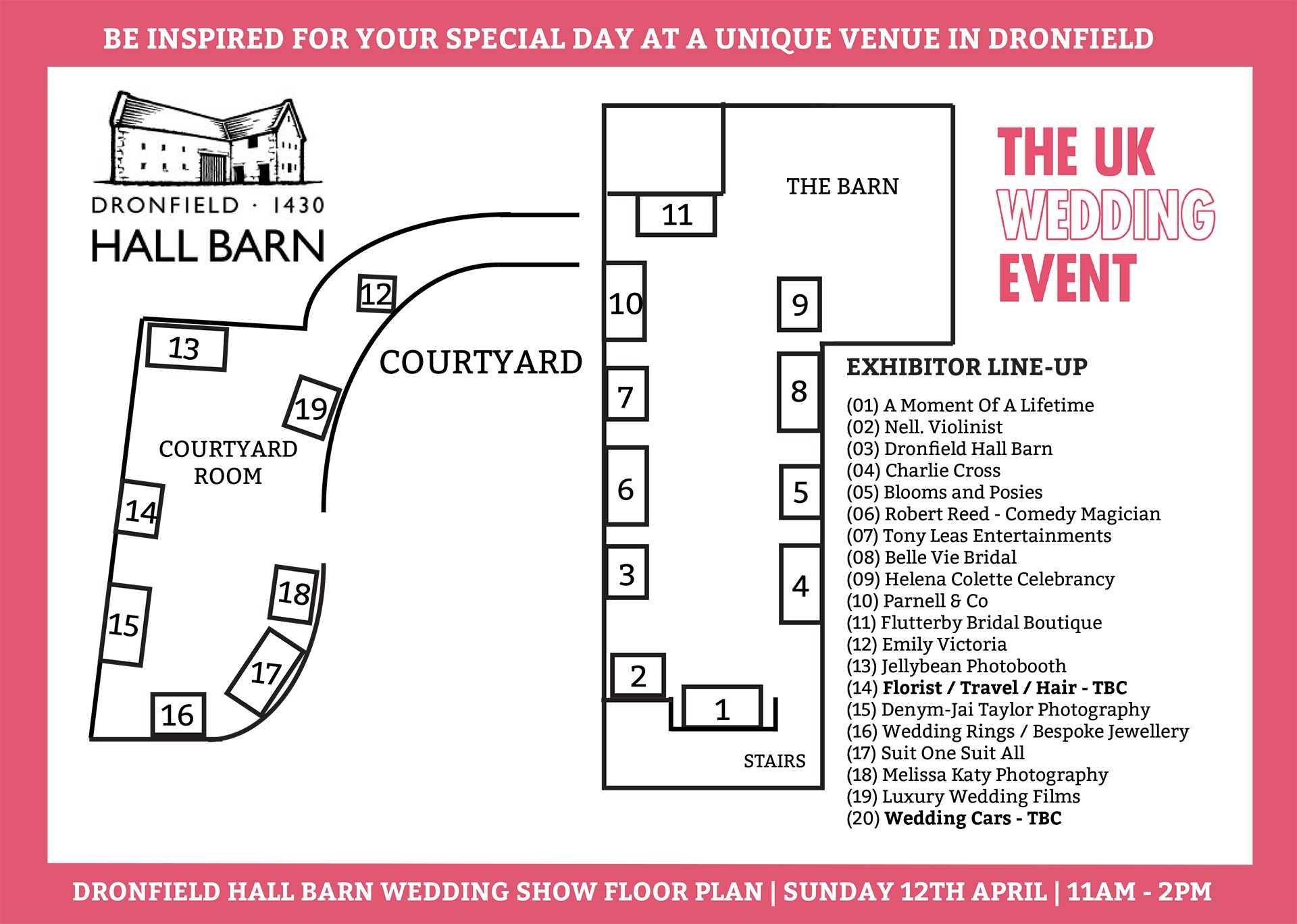 Dronfield Hall Barn Wedding Fayre Floor Plan - April 2026 | The UK Wedding Event Dronfield Hall Barn Wedding Fayre Floor Plan - April 2026