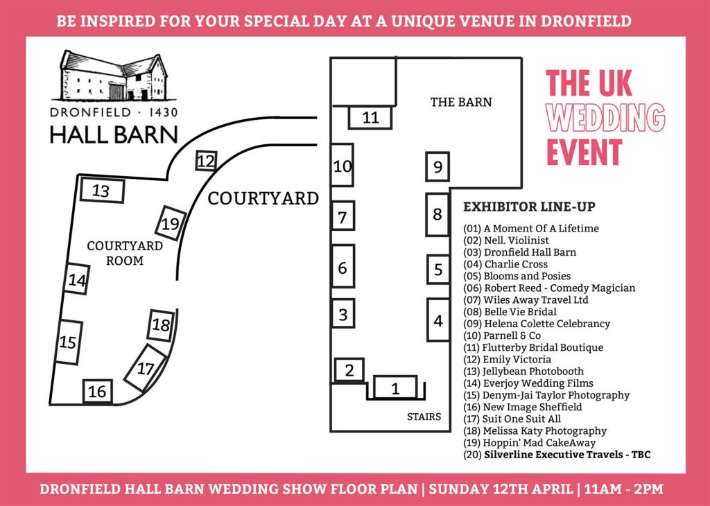 Dronfield Hall Barn Wedding Fayre Floor Plan | Sunday 12th April 2026